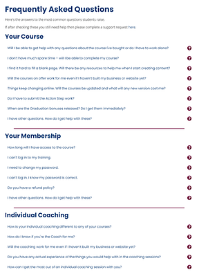 faq Frequently asked questions to help all students of courses on ezecontent.com